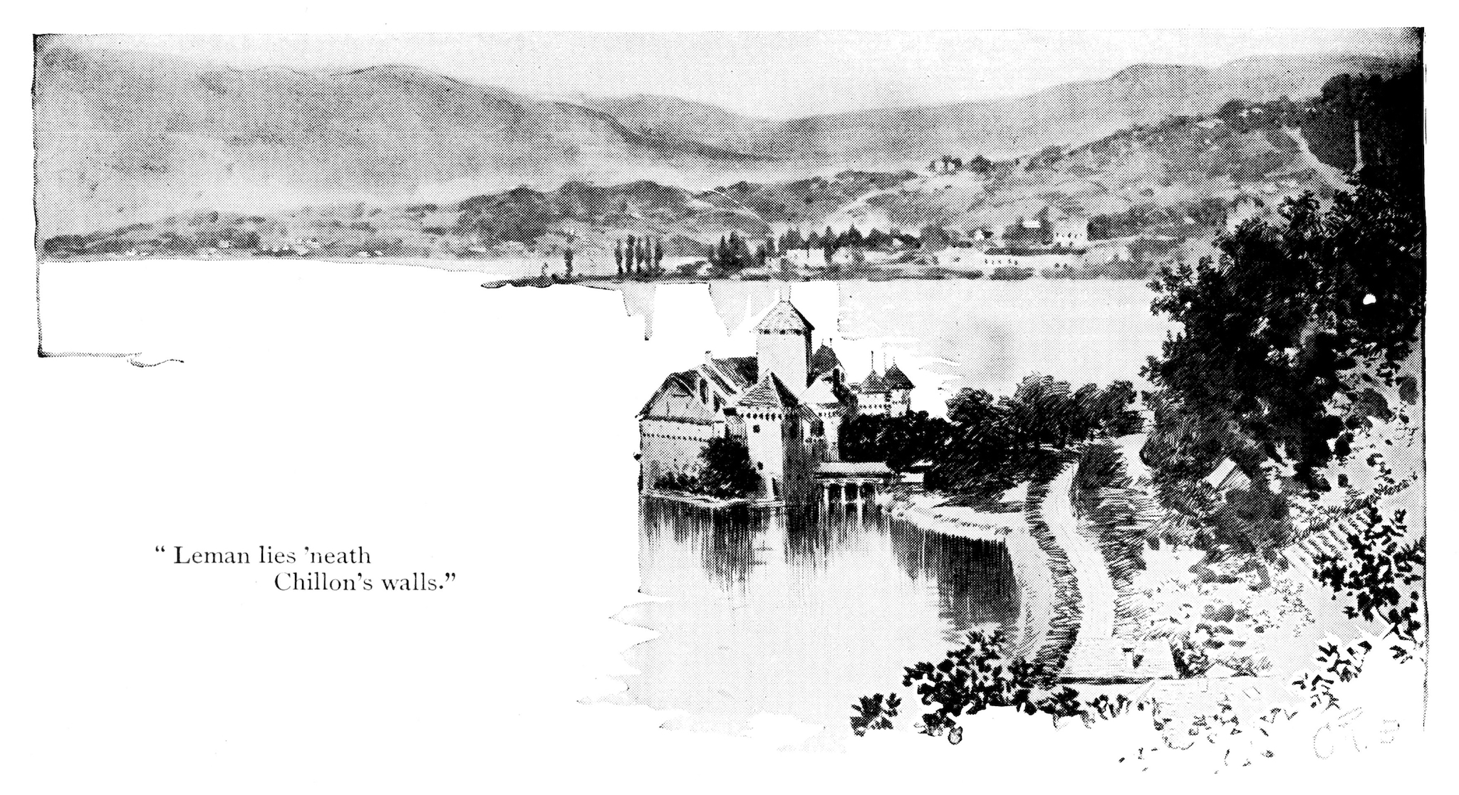 Il castello di Chillon in un’illustrazione del XIX secolo con i versi di Lord Byron