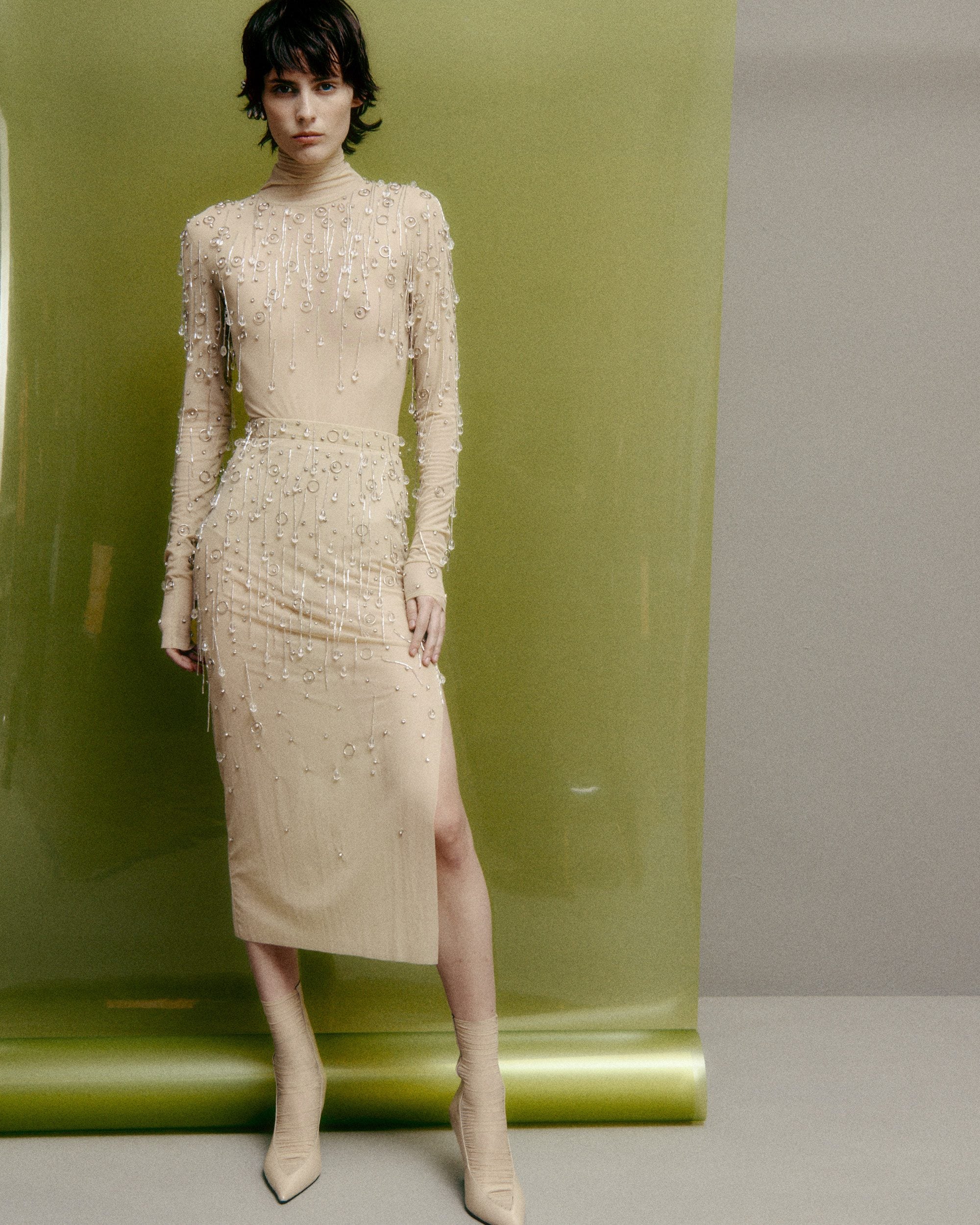 Abito stretch vedo non vedo con frange e pendenti a goccia Patrizia Pepe