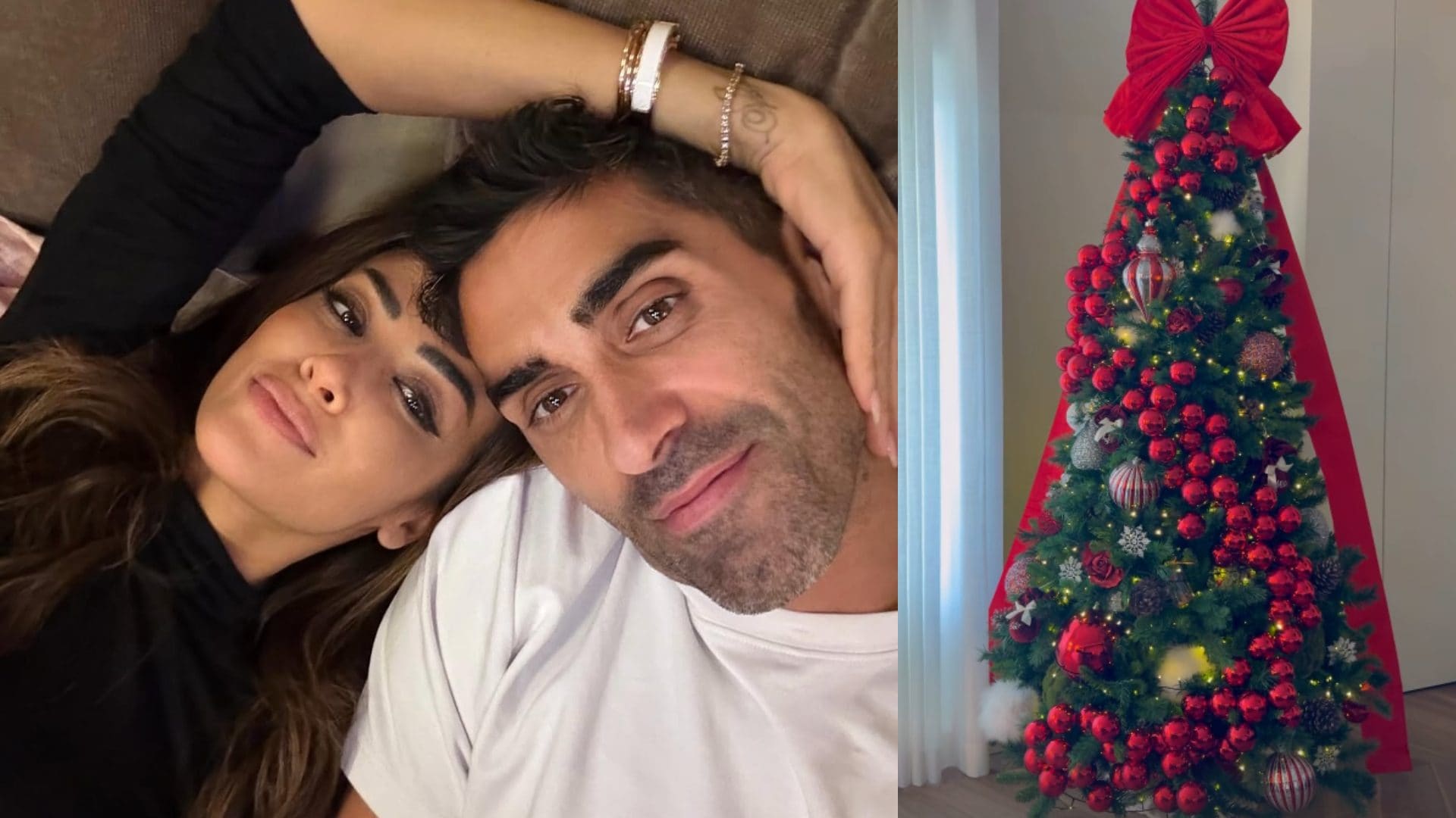 L'albero di Natale di Giorgia Palmas e Filippo Magnini: tanto rosso e maxi fiocco in cima