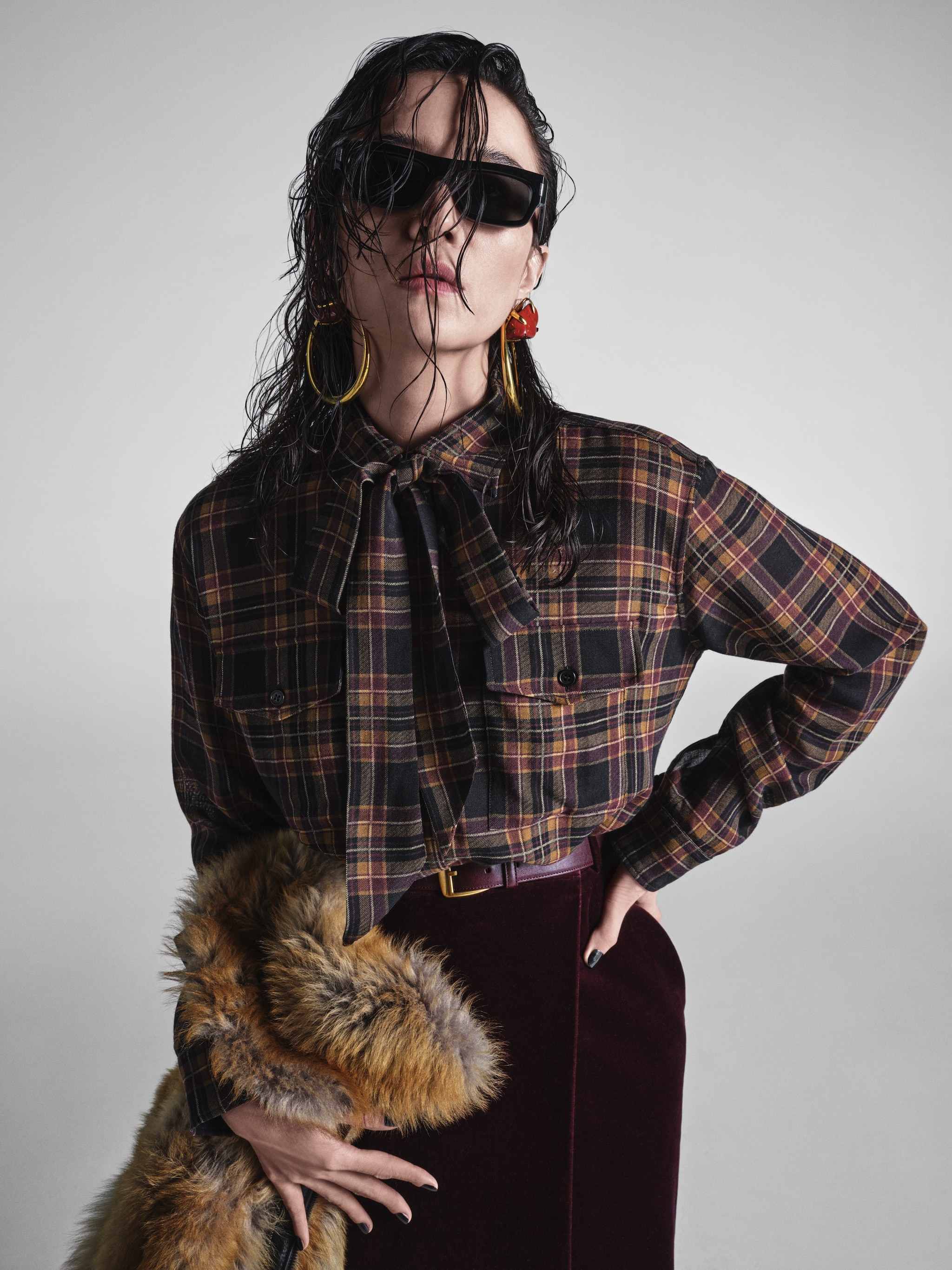 Camicia tartan con fiocco Saint Laurent