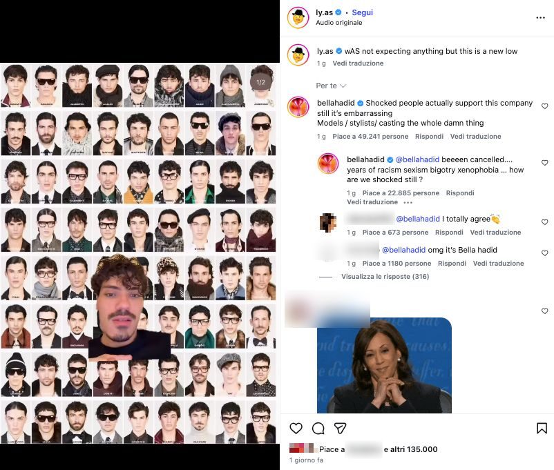 I commenti di Bella Hadid sotto al post di Lyas