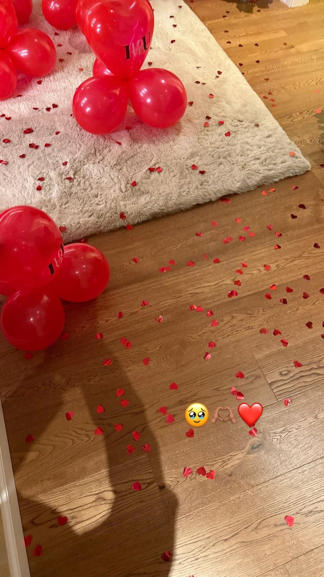 I coriandoli a forma di cuore sul parquet della camera