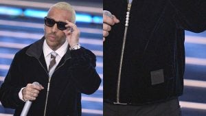 Luché e i loghi nascosti: scotch nero su bomber e occhiali