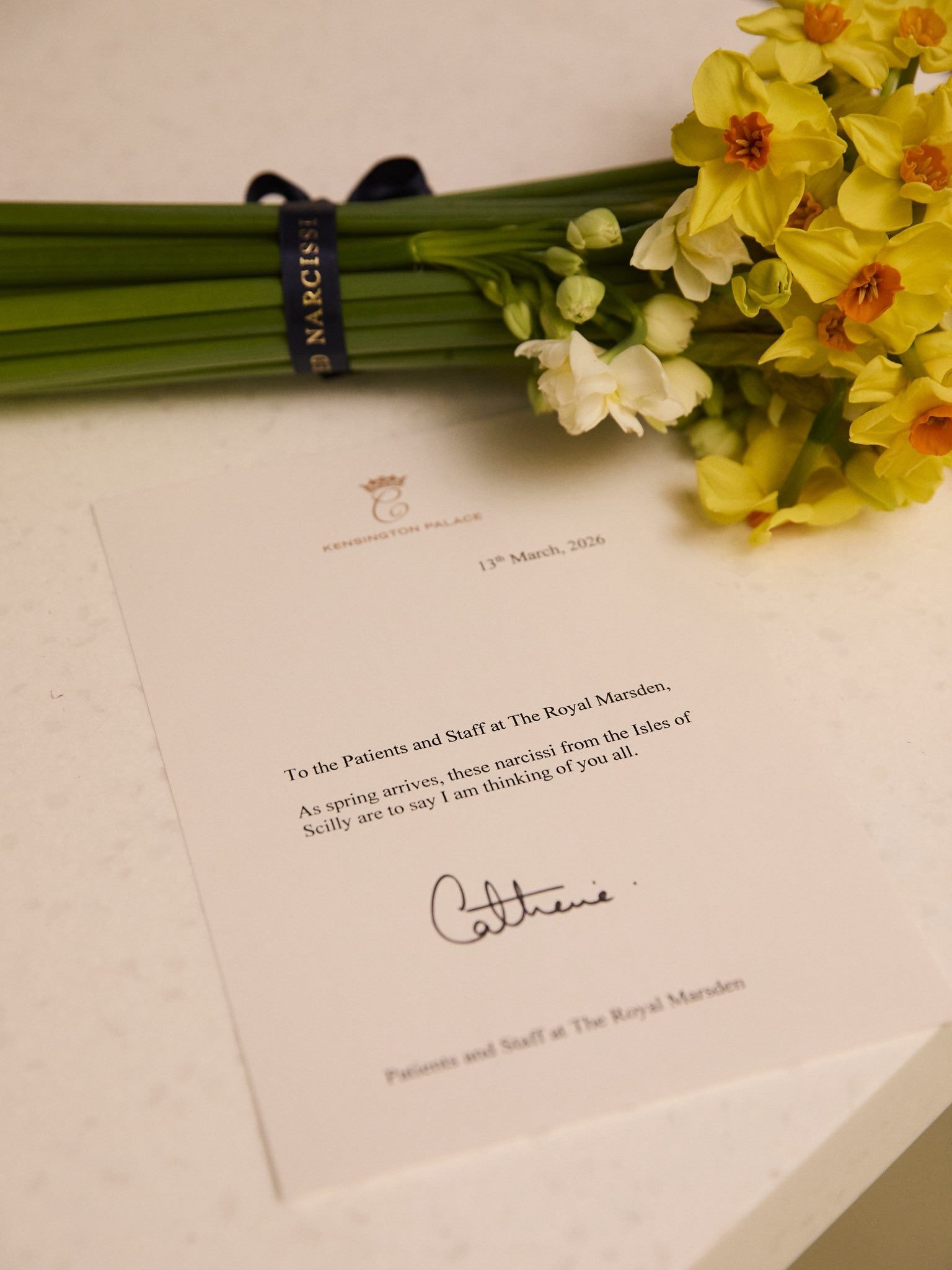 Il biglietto inviato da Kate Middleton al Royal Marsden