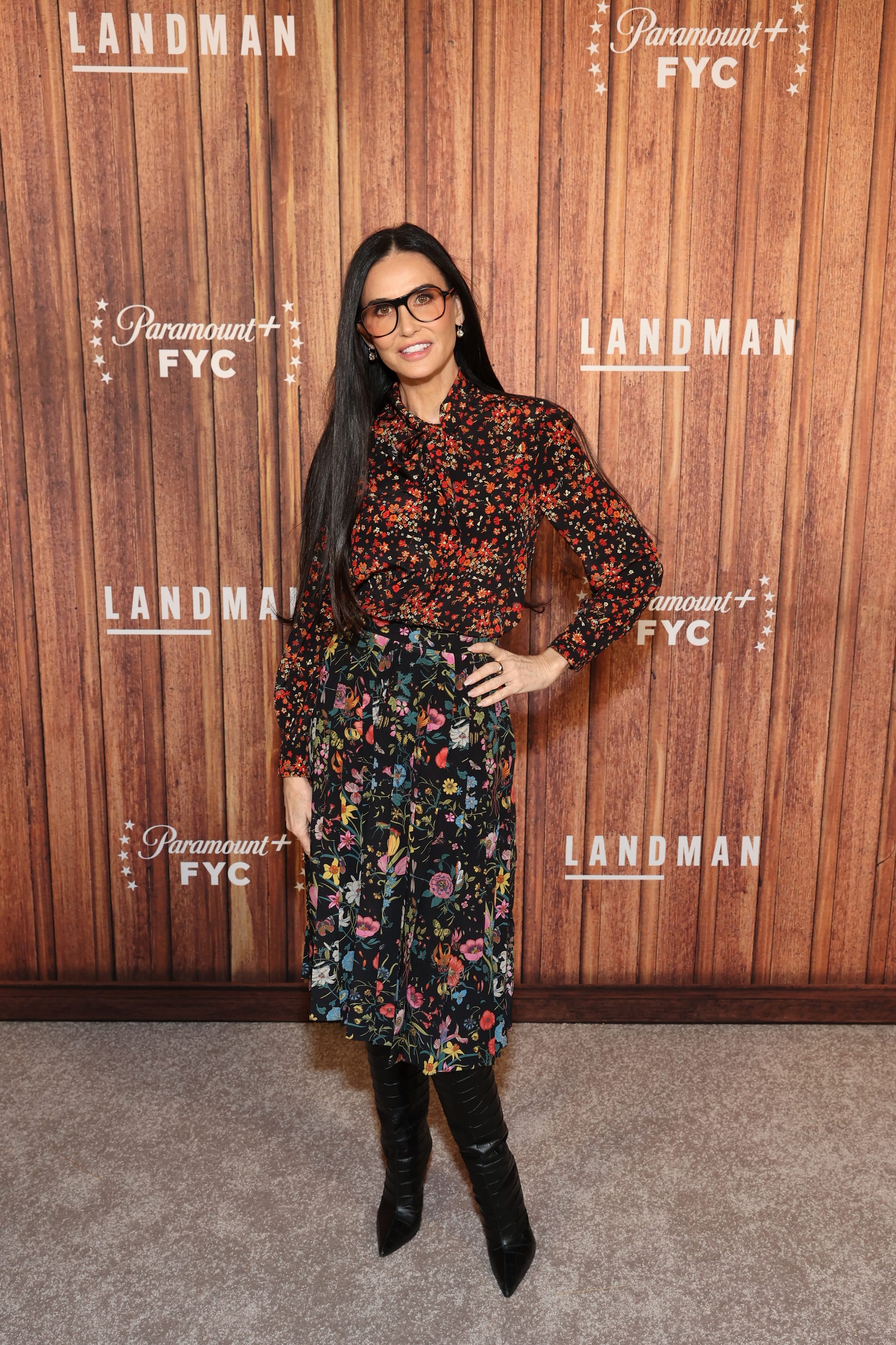 Demi Moore con abito a micro fiori Gucci by Demna
