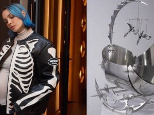 Rose Villain aspetta un maschietto: culla e passeggino sono opere d’arte fatte di lame e metallo