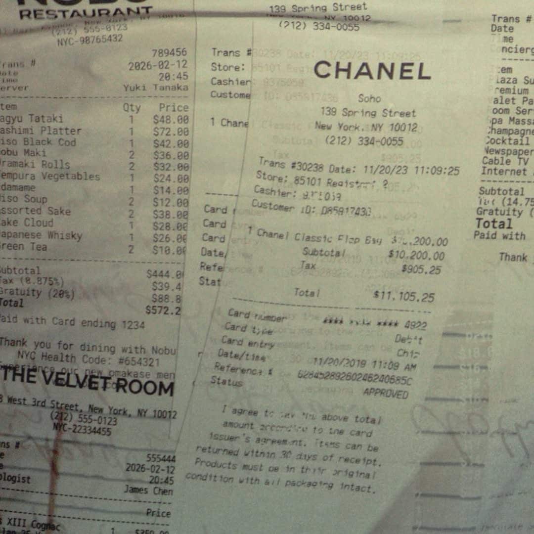 Gli scontrini stampati sul telo