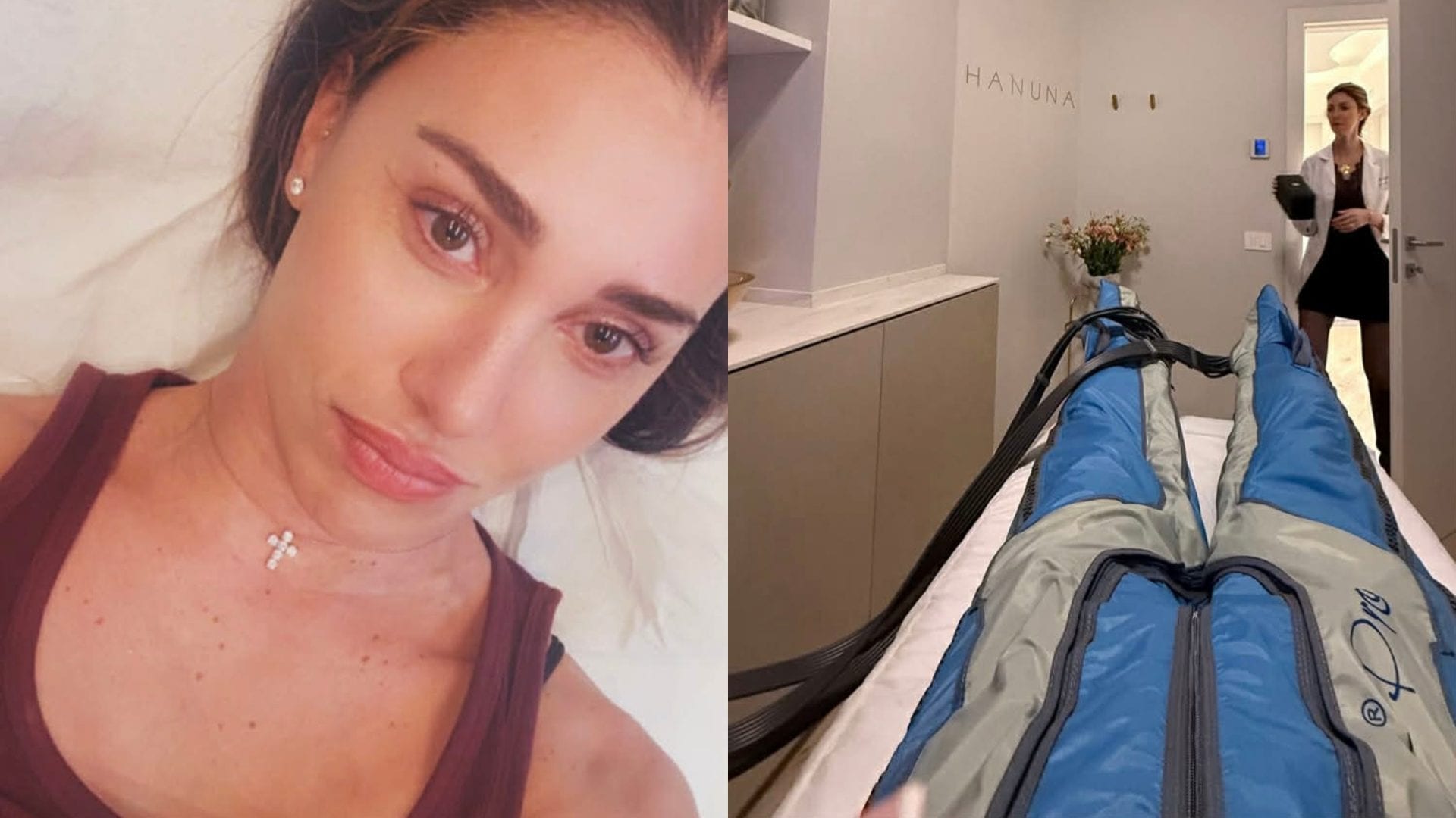 Belén Rodriguez con le gambe chiuse in un sacco: è per rendere la pelle tonica e longeva