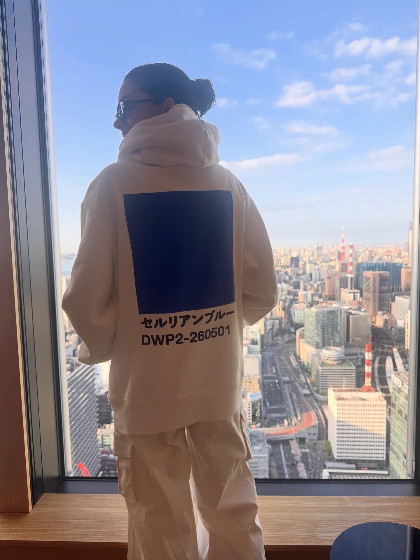 Anne Hathaway con la felpa della Collezione Ceruleo