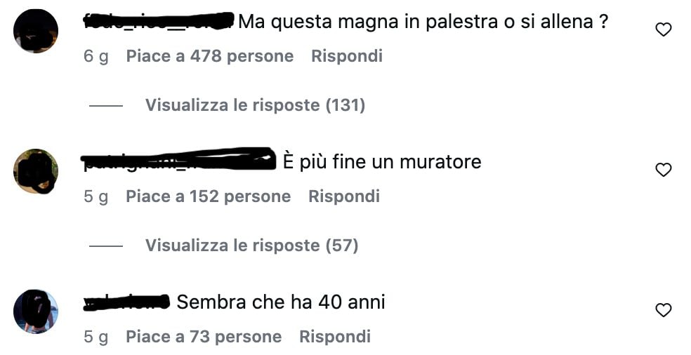 Alcuni dei commenti nei confroni di Chanel Totti