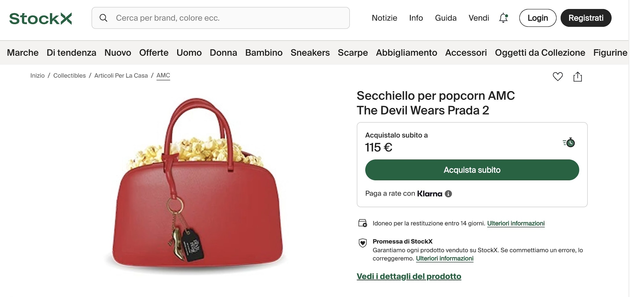 Il secchiello dei popcorn sui siti di second hand