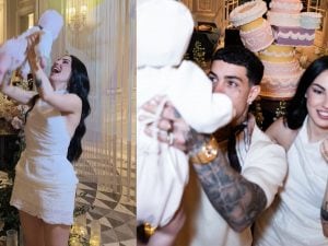 Giulia De Lellis in minigonna al Battesimo della figlia Priscilla: il look total white