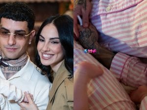 Giulia De Lellis e Tony Effe coordinati con Priscilla: i pigiami di famiglia sono a righe bianche e rosa