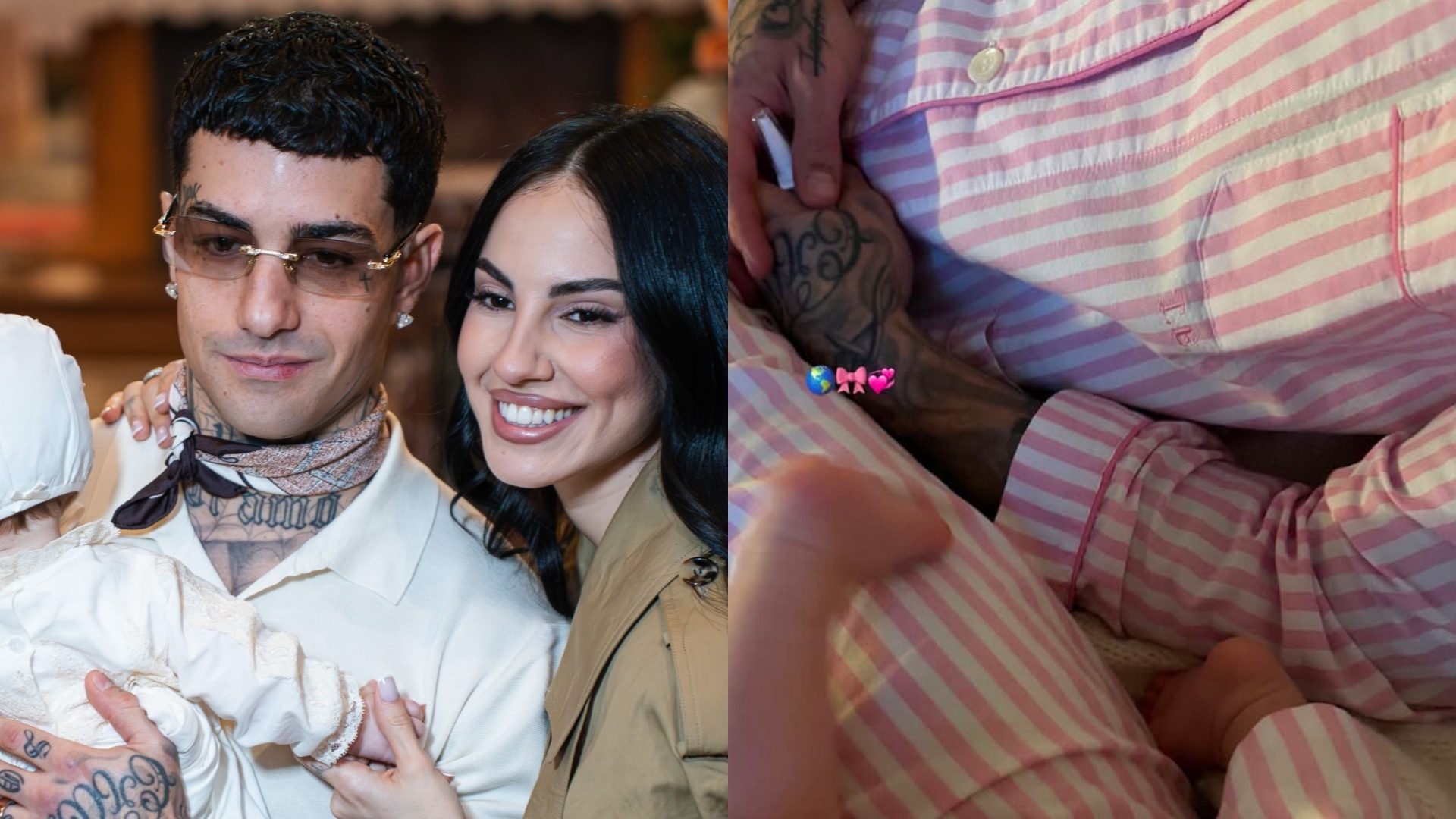 Giulia De Lellis e Tony Effe coordinati con Priscilla: i pigiami di famiglia sono a righe bianche e rosa