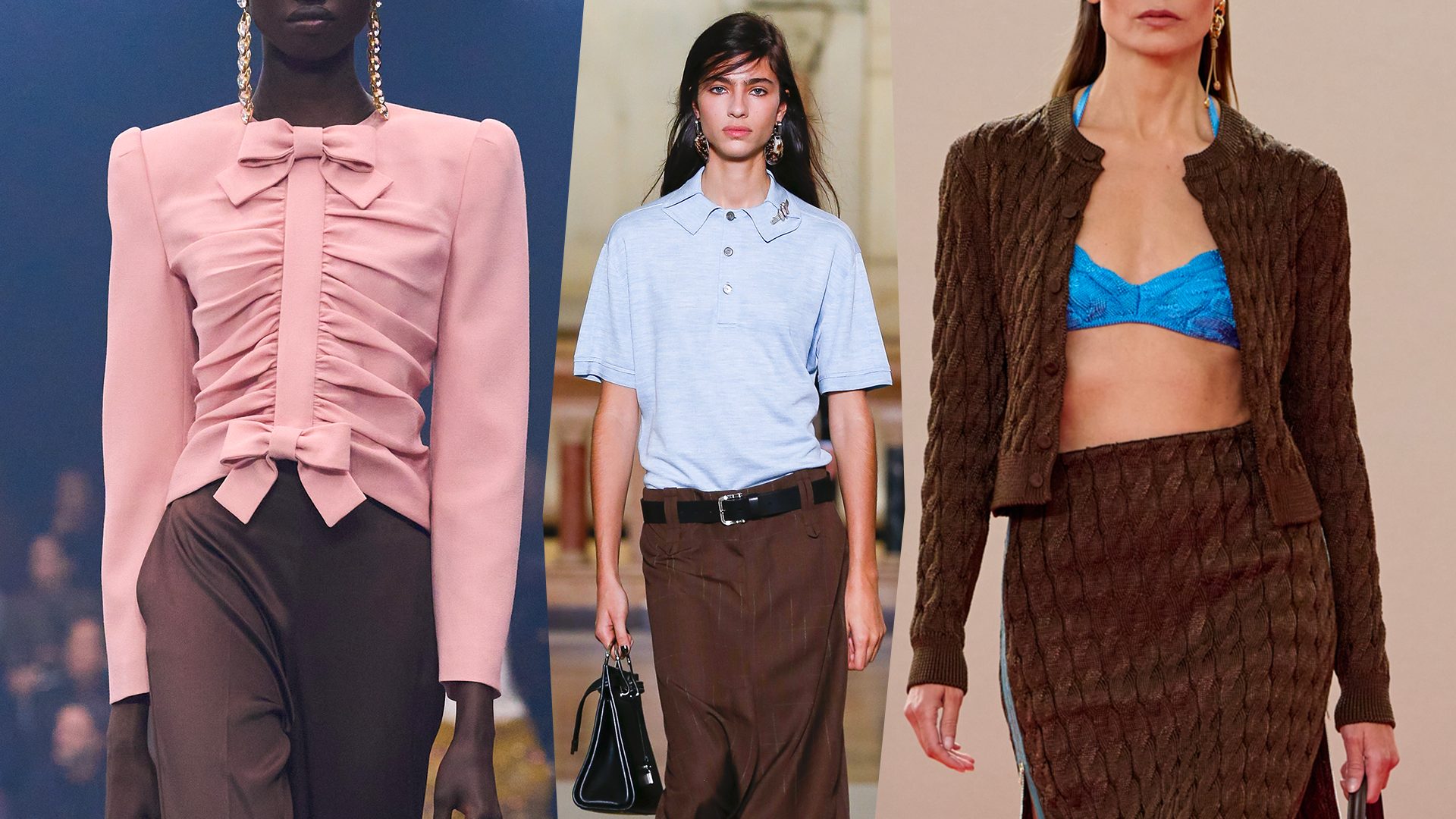 Come abbinare il marrone, colore trendy per l'estate 2026 che sta bene con rosa, righe e scarpe rosse
