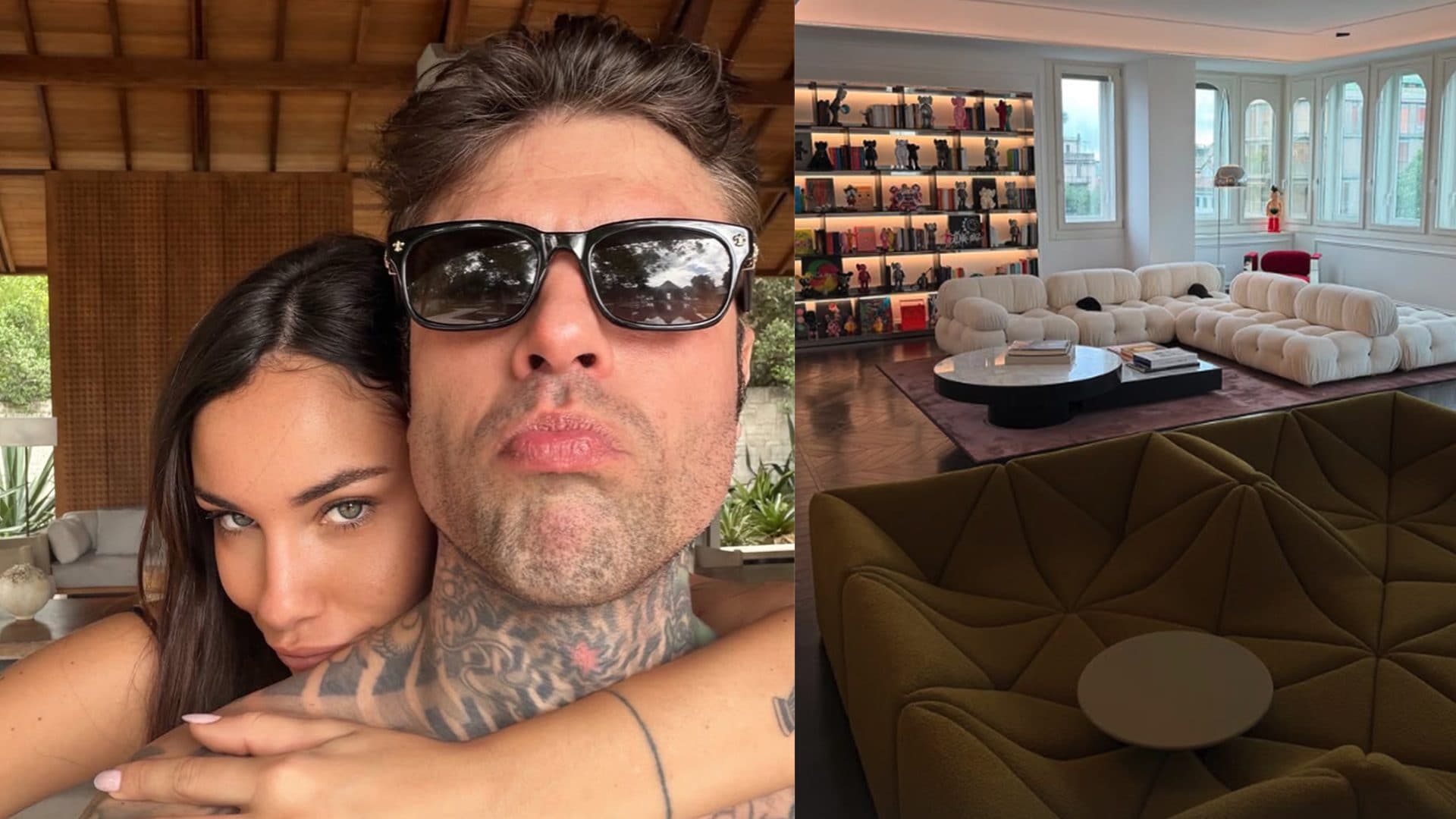 Il soggiorno in casa di Fedez e Giulia Honegger: due divani da 40 mila euro e opere d'arte sugli scaffali