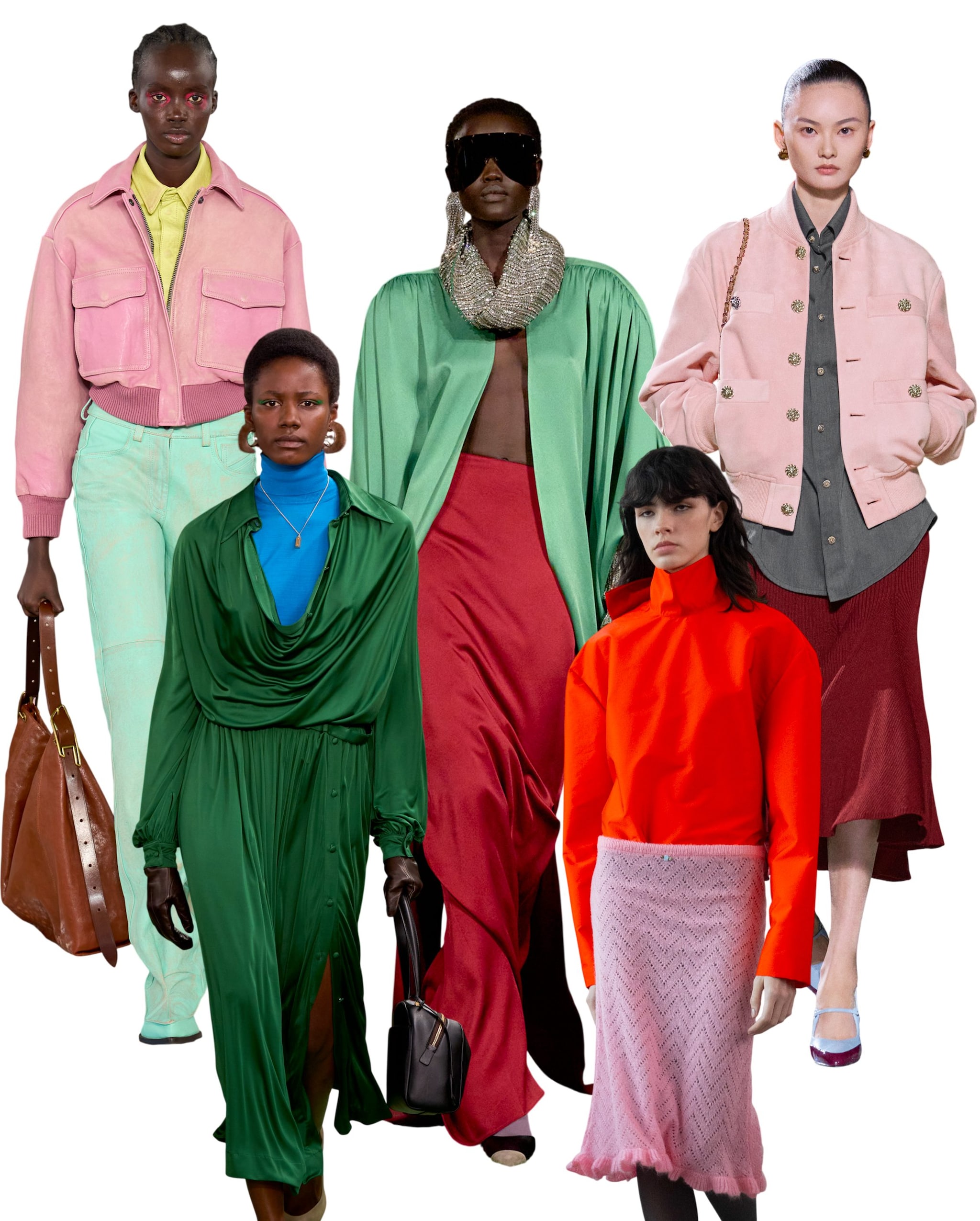 Da sinistra in senso orario look Diesel, Valentino, Chanel, MSGM, Acne Studios