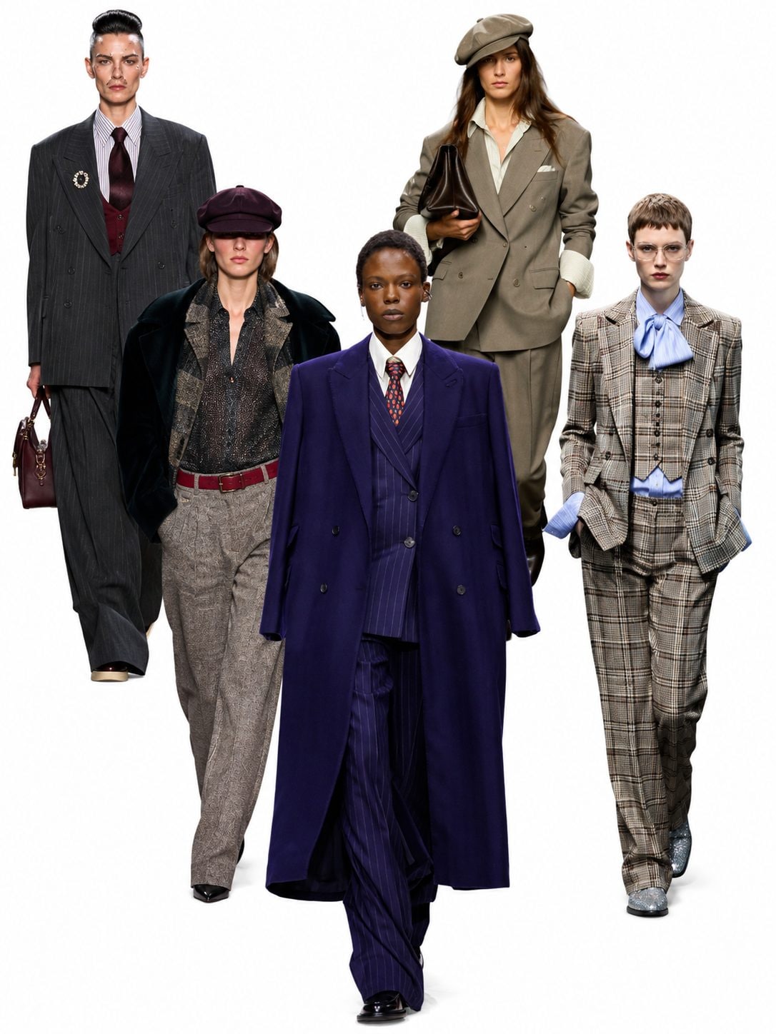 Da sinistra in senso orario look di Antonio Marras, Emporio Armani, Ermanno Scervino, Givenchy e Missoni