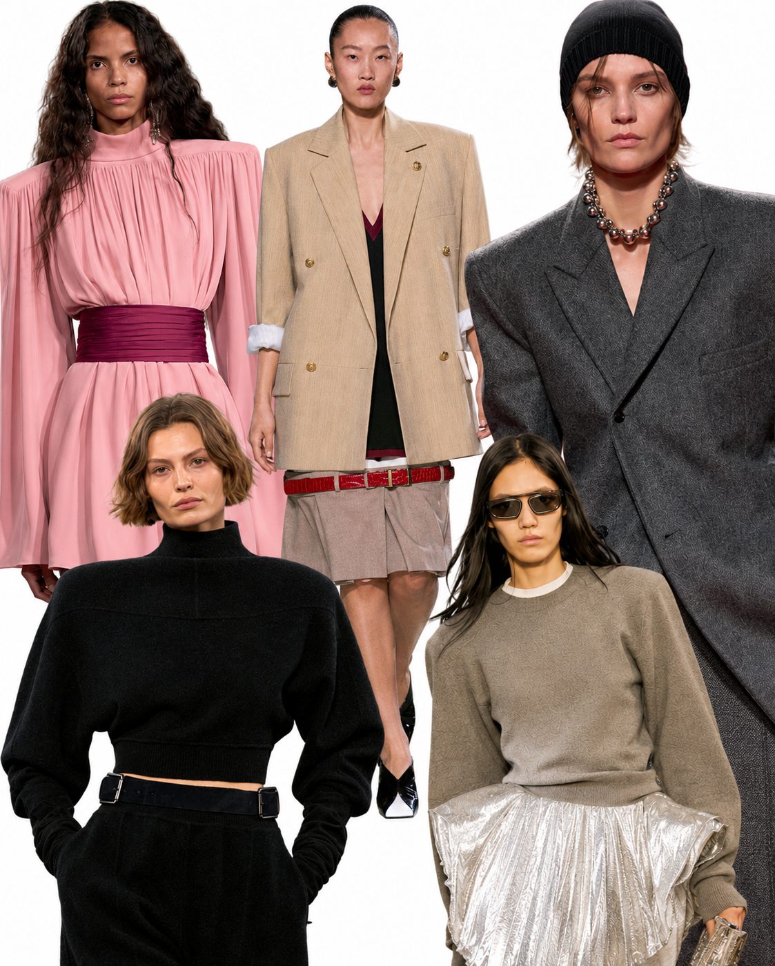 Da sinistra in senso orario look di Valentino, Chanel, Bottega Veneta, Stella McCartney, Max Mara