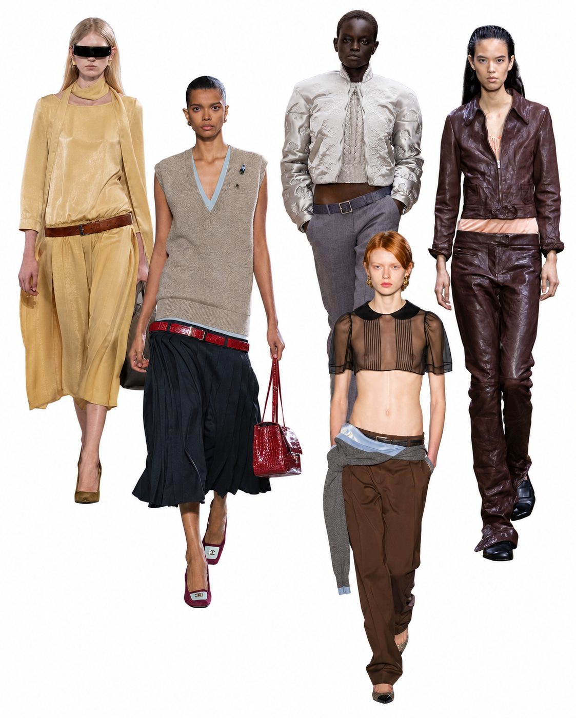 Da sinistra in senso orario look di MM6 Maison Margiela, Chanel, McQueen, Miu Miu, N21