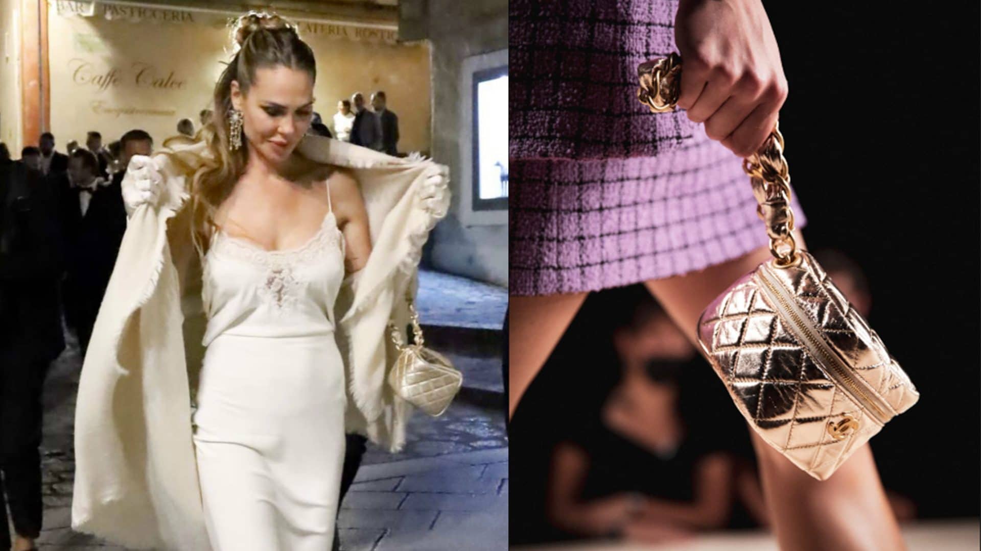 Ilary Blasi al matrimonio indossa qualcosa di "vecchio": è la borsa oro che costa più di 2mila euro