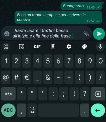 Come scrivere in corsivo su WhatsApp