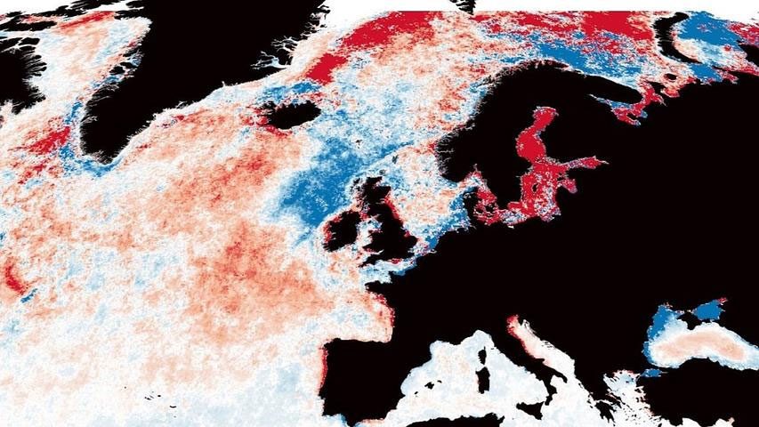 Le aree rosse indicano le aree marine che stanno diventando più scuri / Credit: Università di Plymouth