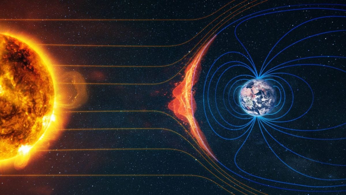 Vento solare si infrange contro la magnetosfera terrestre. Credit: iStock