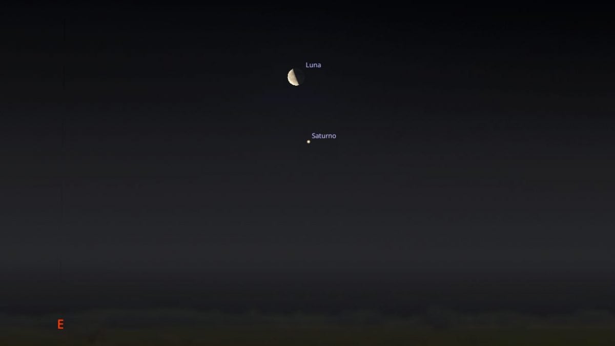 Simulazione della congiunzione astrale tra la Luna e Saturno del 19 giugno 2025. Credit: Stellarium