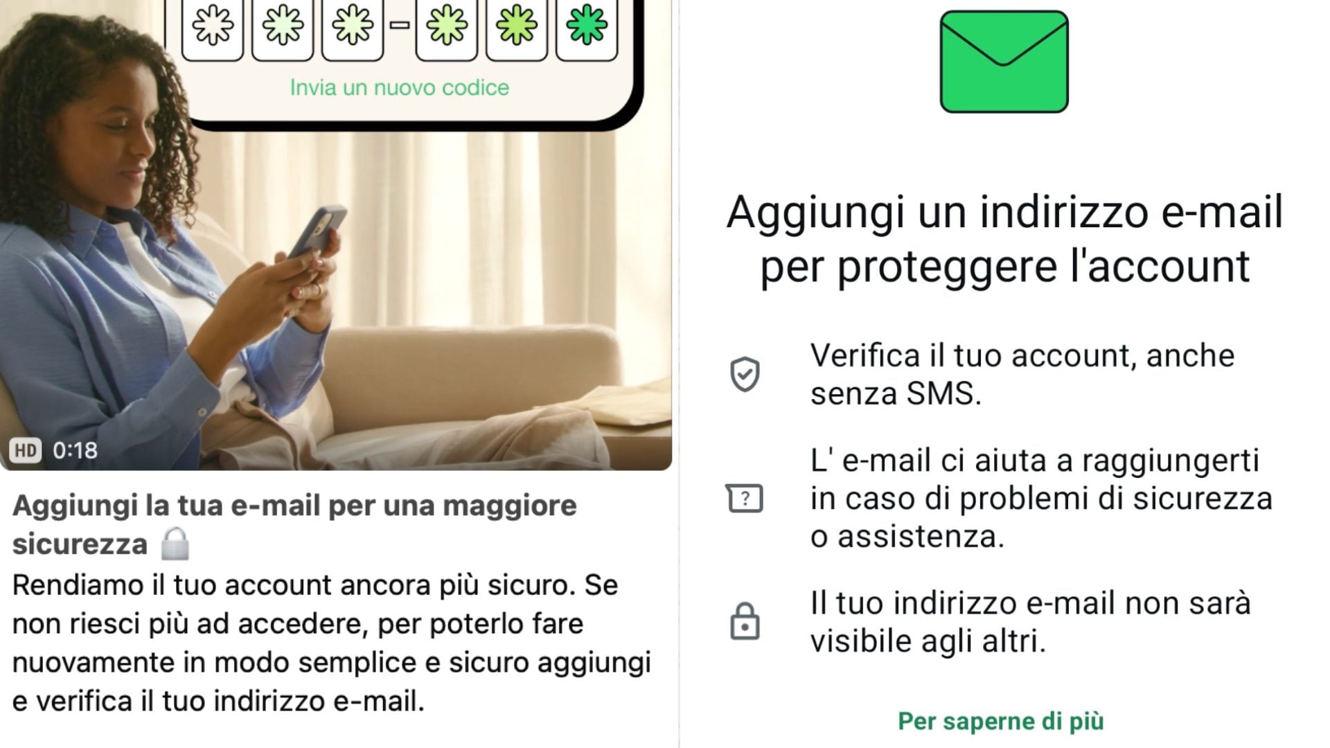 WHATSAPPA | A sinistra il messaggio da WhastApp, a destra il primo step della procedura