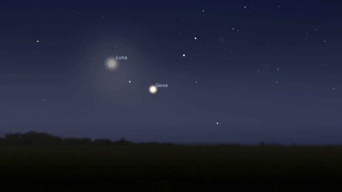L’incontro tra la Luna e Giove all’alba del 23 luglio. Credit. Stellarium
