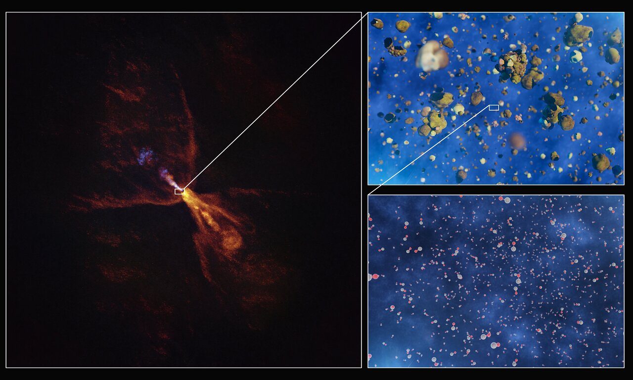 La regione in cui il monossido di silicio si condensa in silicati solidi. Credit: ESO/L. Calçada/ALMA(ESO/NAOJ/NRAO)/M. McClure et al.