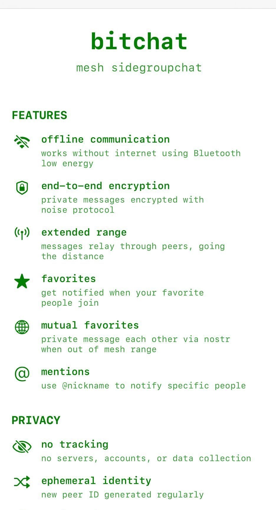 BITCHAT | L’interfaccia dell’app