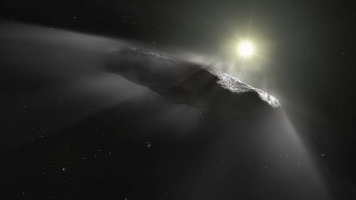 European Space Agency (ESA) | Rappresentazione artistica di ’Oumuamua, una delle comete oscure scoperte finora (ESA/Hubble, NASA, ESO, M. Kornmesser)