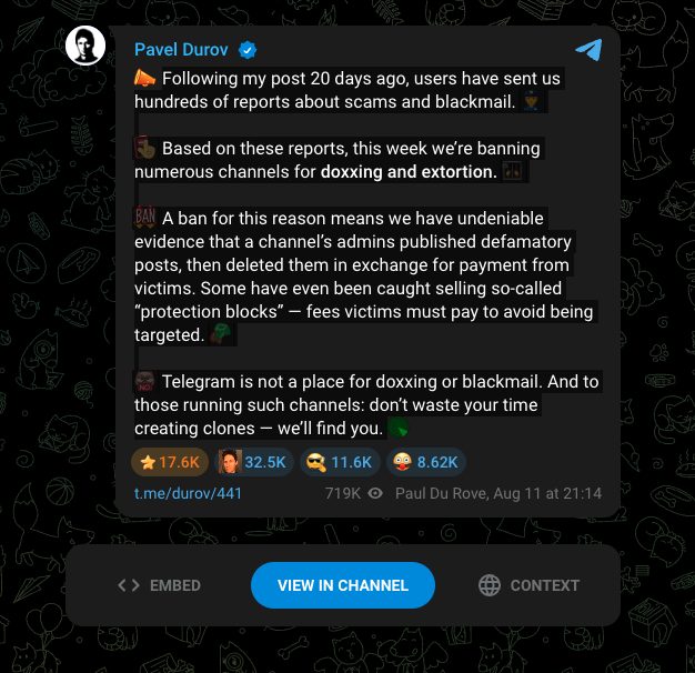 TELEGRAM | Il messaggio di Pavel Durov