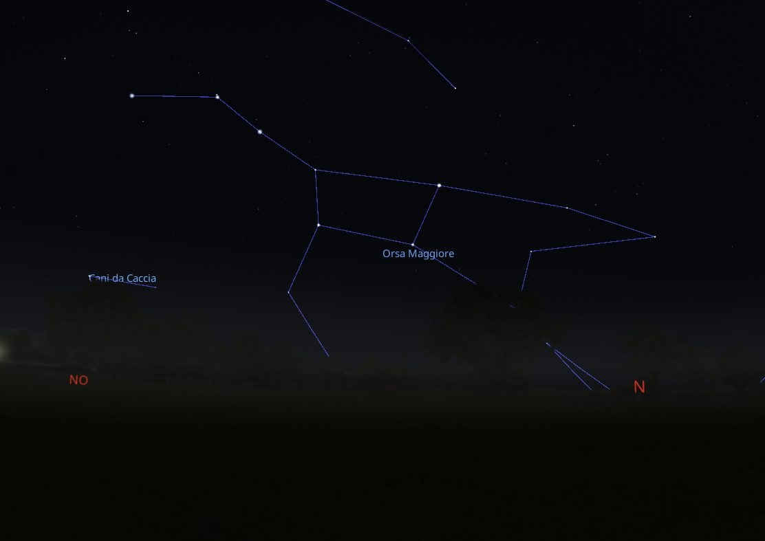 La Costellazione dell’Orsa Maggiore visibile in queste notti di agosto. A sinistra si nota l’asterismo del Grande Carro. Credit: Stellarium