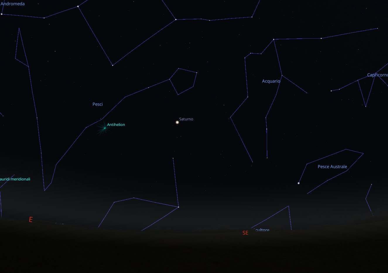 Saturno nel giorno dell’opposizione. Credit: Stellarium
