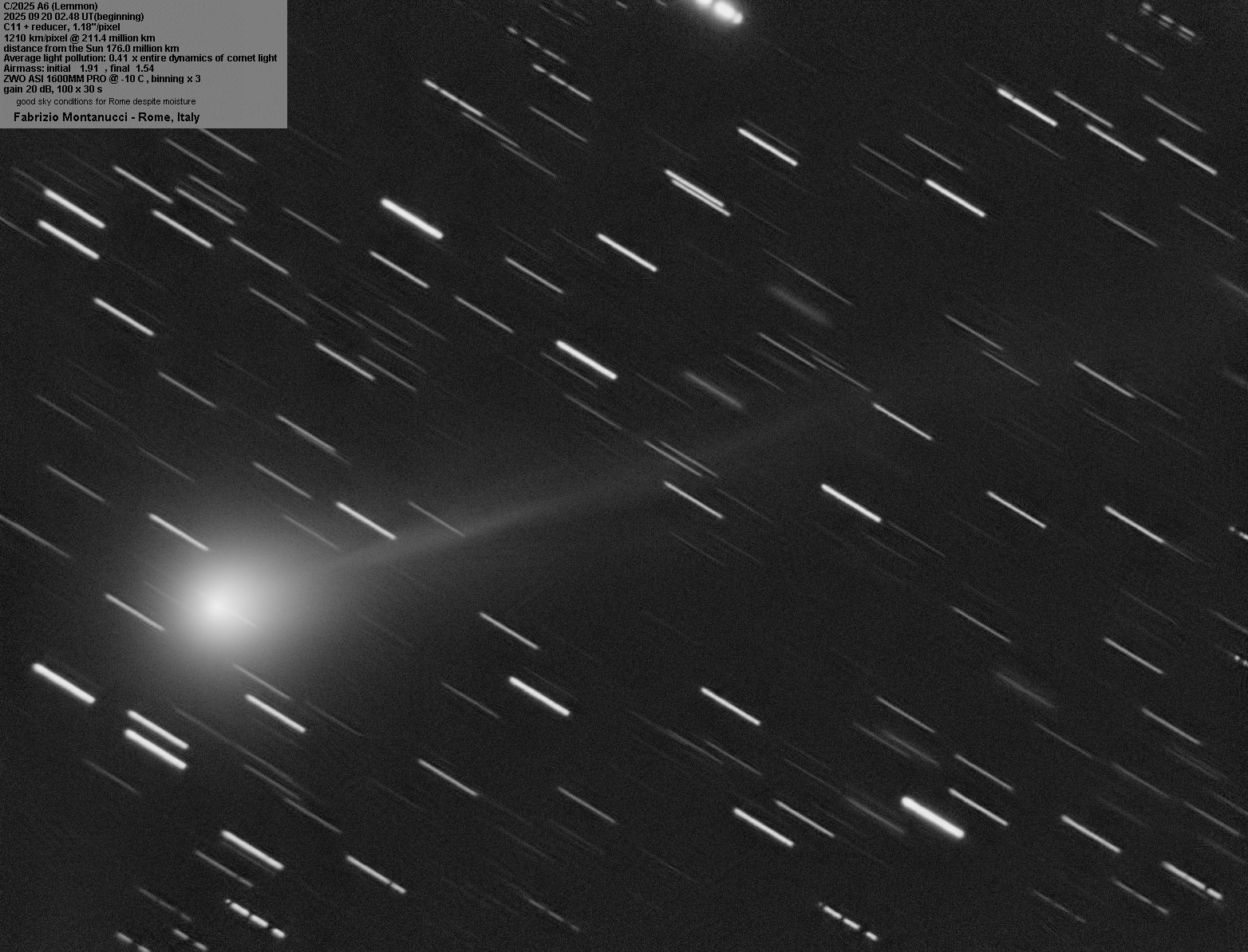 La cometa ripresa da Roma il 20 settembre. Credit: Fabrizio Montanucci