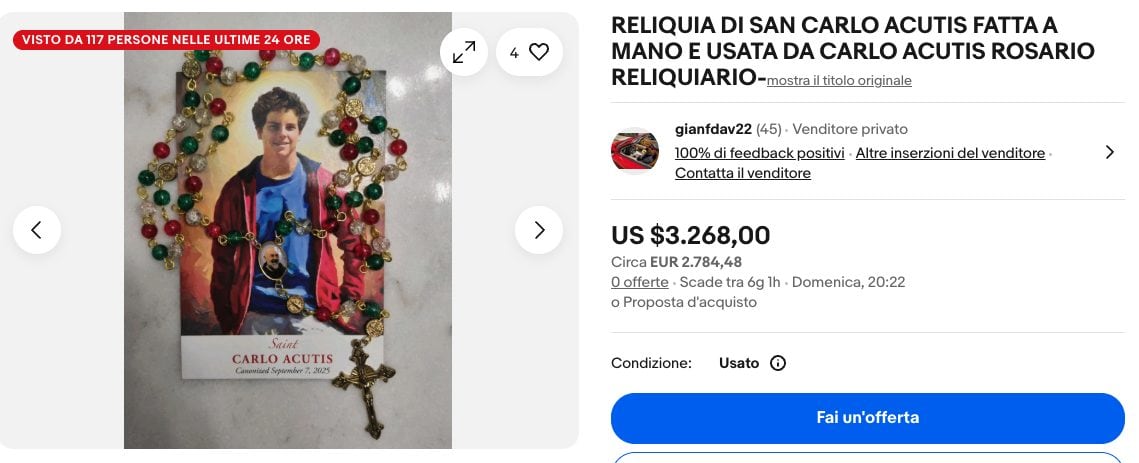 EBAY | Il rosario di Carlo Acutis venduto a 2.700 euro