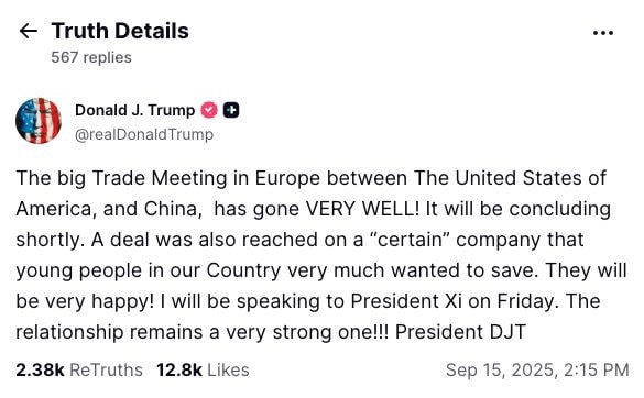TRUTH SOCIAL | Il post di Donald Trump