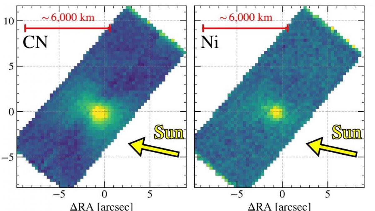 Le immagini in banda stretta di 3I/ATLAS catturate dal telescopio Keck II. Credit: ArXiv