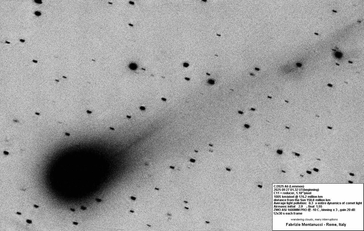 La cometa C/2025 A6 Lemmon immortalata nel cielo di Roma. Credit: Fabrizio Montanucci