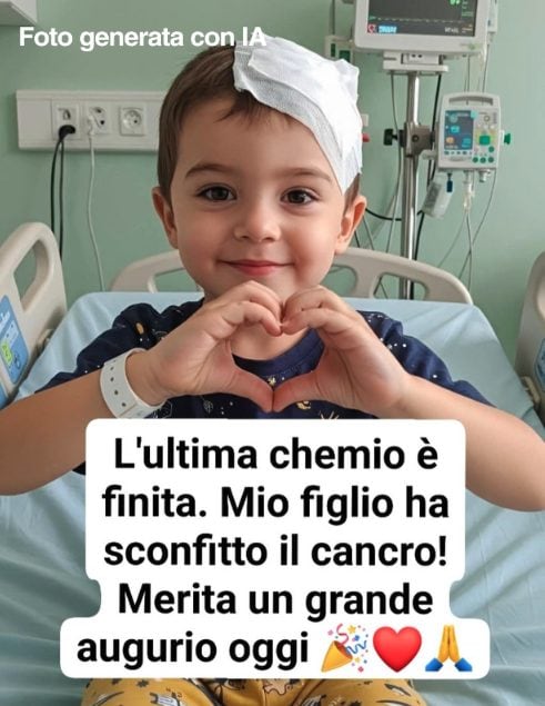 FACEBOOK | Foto creata con l’IA di un bambino malato