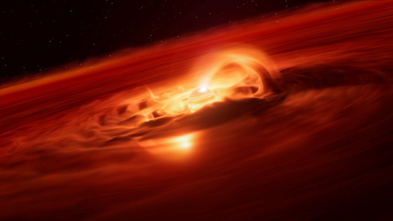 L’esopianeta in formazione Cha 1107–7626, vorace come una stella. Credit: ESO/L. Calçada/M. Kornmesser