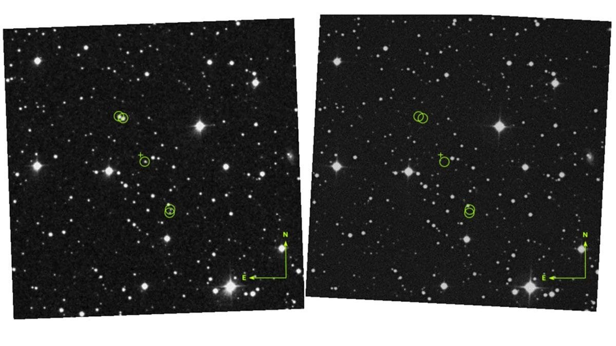Alcuni dei lampi di luce improvvisamente apparsi e scomparsi nelle immagini astronomiche degli anni Cinquanta. Sono assenti nelle immagini scattate poco prima della loro comparsa e in tutte quelle successive / Credit: Università di Stoccolma