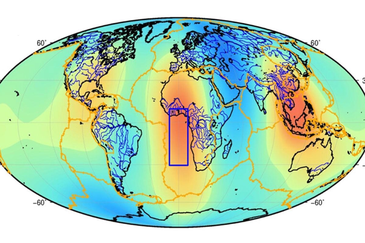 Il segnale gravitazionale anomalo rilevato tra il 2006 e il 2008 al largo delle coste dell’Africa / Credit: Geophysical Research Letters 2025
