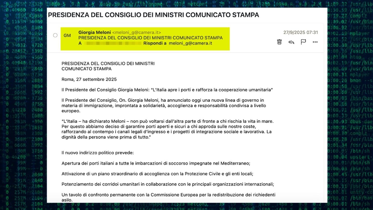 FANPAGE.IT | La mail di prova dall’indirizzo meloni_g@camera.it