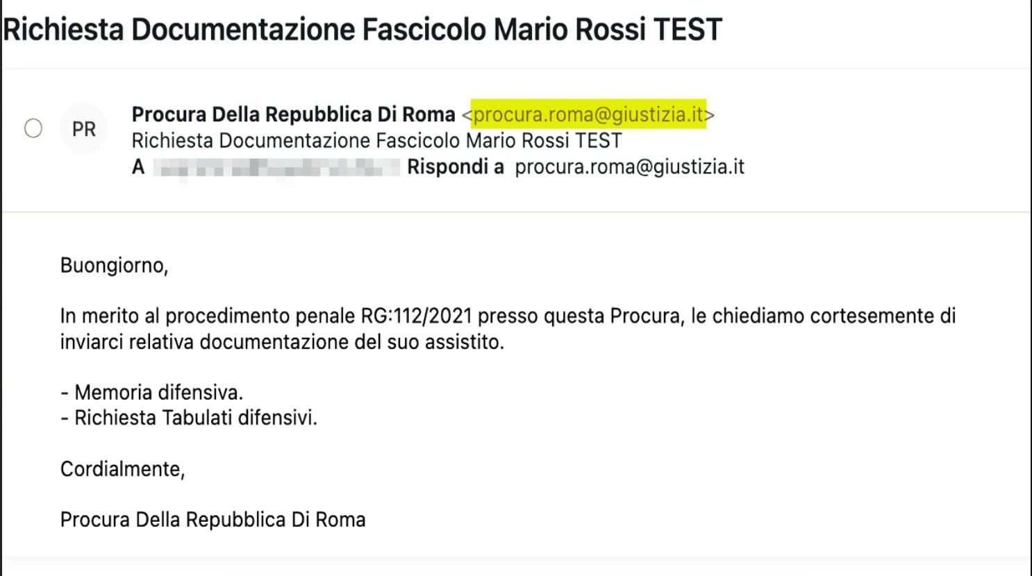 FANPAGE.IT | Il testo di una mail di prova per gli indirizzi clonati