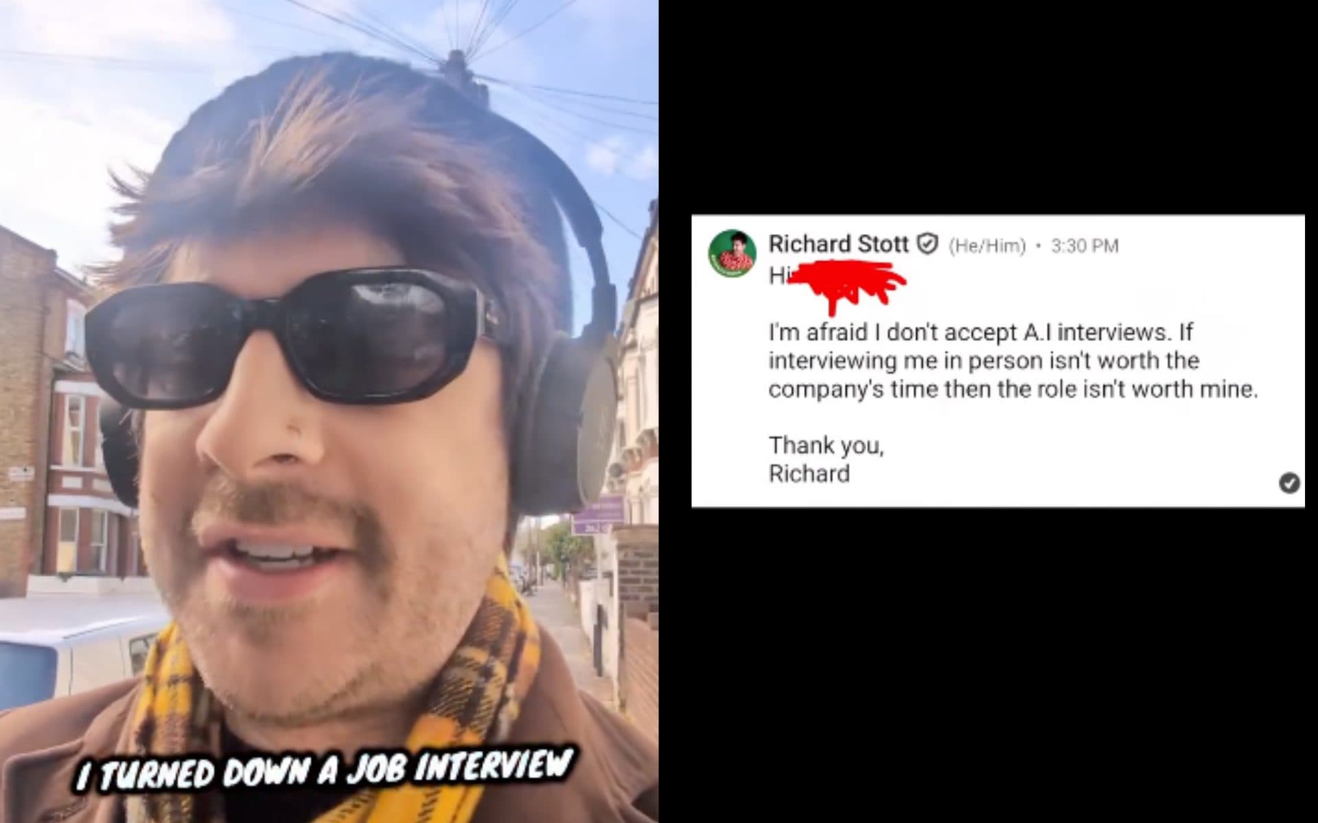 L'azienda gli offre un colloquio con l'IA, lui rifiuta: "Se non valgo il loro tempo, il posto non vale il mio"