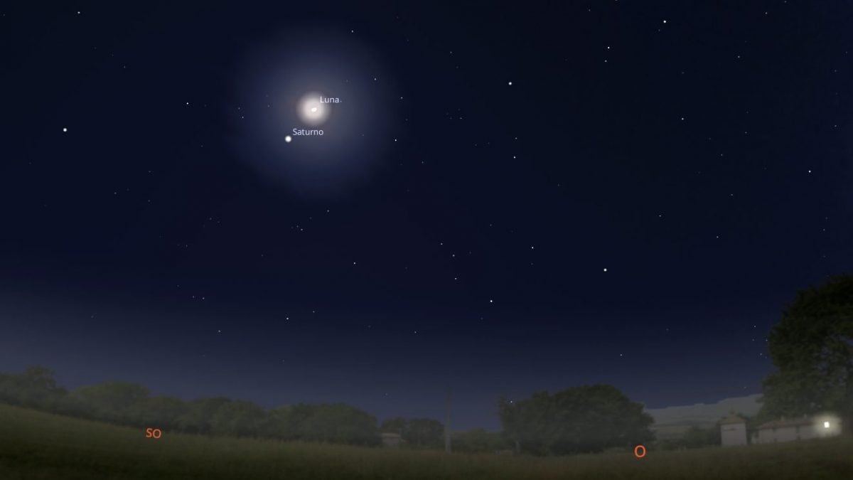 La congiunzione astrale tra la Luna e Saturno del 29 novembre. Credit: Stellarium